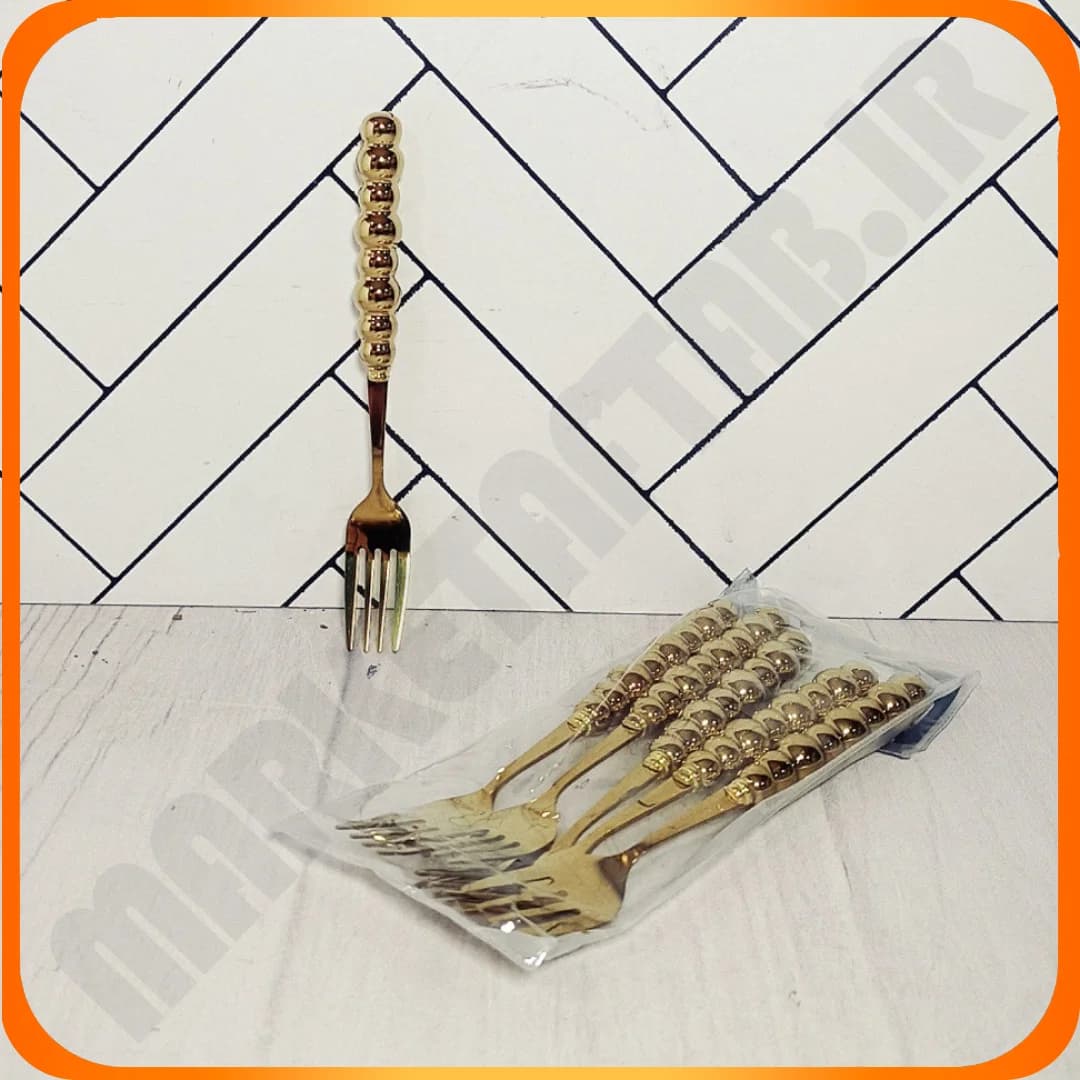 چنگال غذا خوری مدل توپی GUiLON استیل طلایی دسته سرامیک