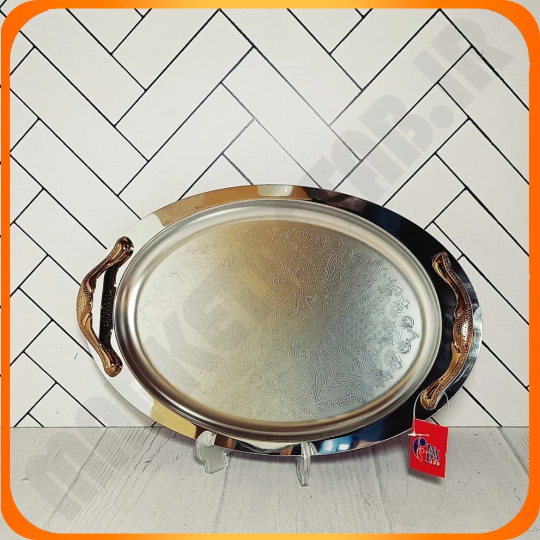 سینی بیضی بزرگ دسته طلایی استیل نگیر 614-13G ام جی پی