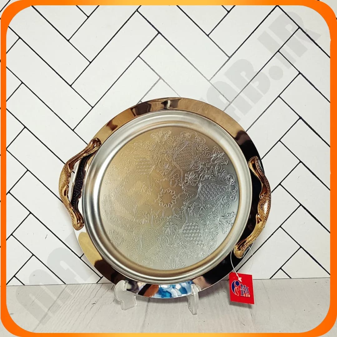 سینی گرد متوسط دسته طلایی استیل نگیر 615-13G ام جی پی