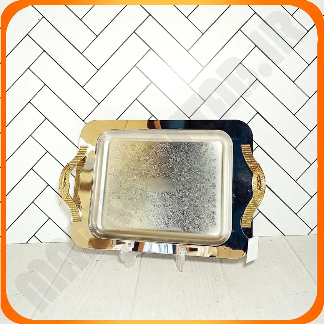 سینی مستطیل متوسط دسته طلایی استیل نگیر 613 40G ام جی پی