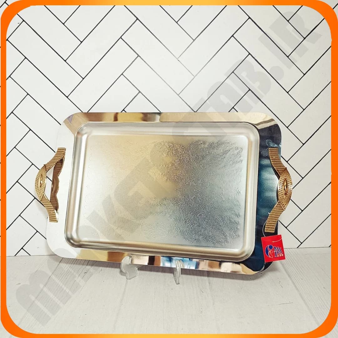 سینی مستطیل بزرگ دسته طلایی استیل نگیر 612-40G ام جی پی — تصویر ۲