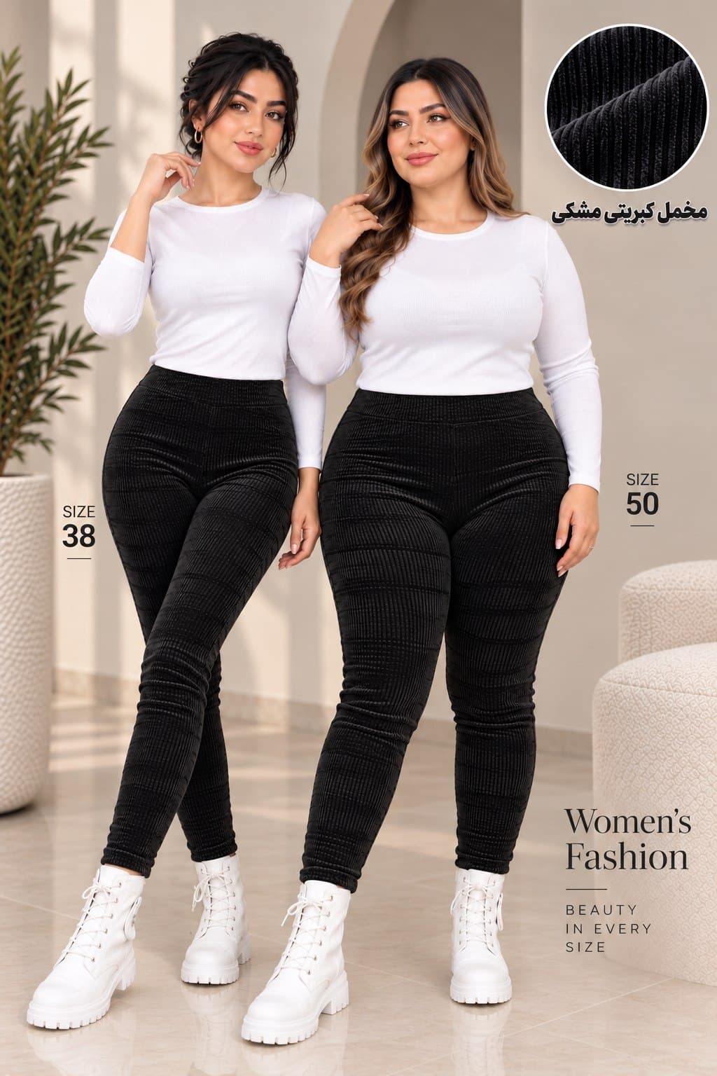 شلوار زنانه مخمل کبریتی مشکی وارداتی — تصویر ۳