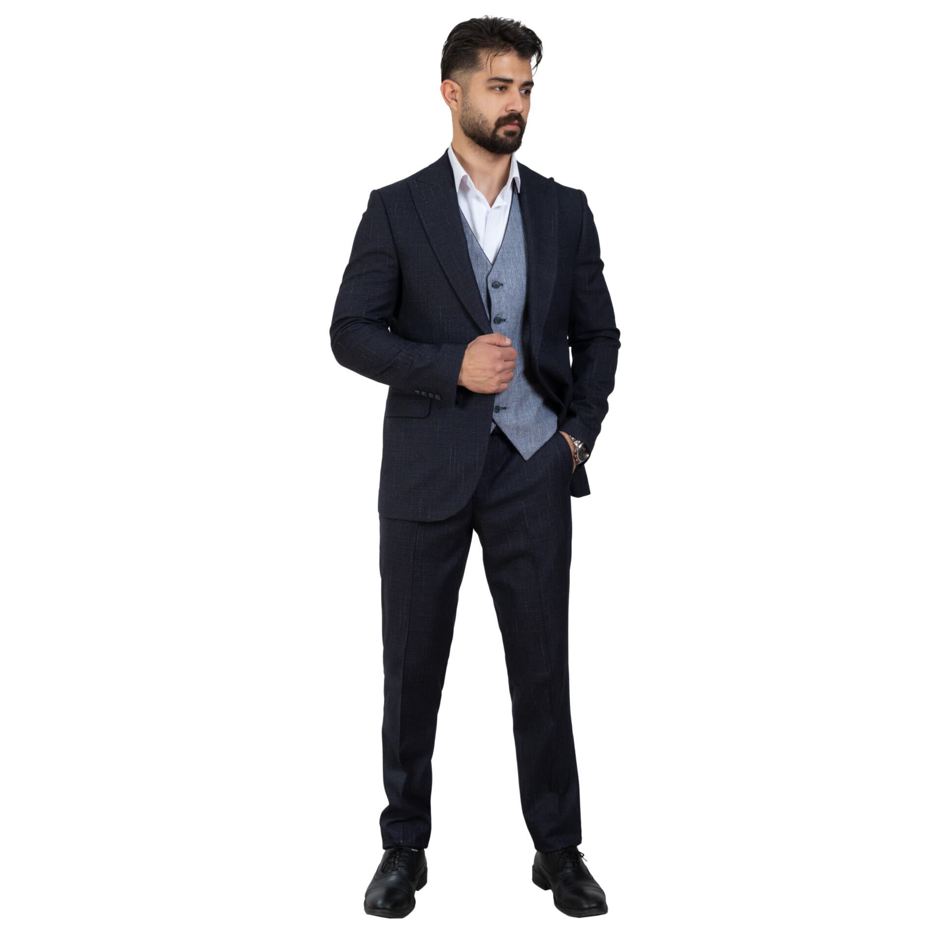 کت شلوار مردانه چهار خانه جلیقه دو رو پارچه فیلافیل کد tea156 — تصویر ۳