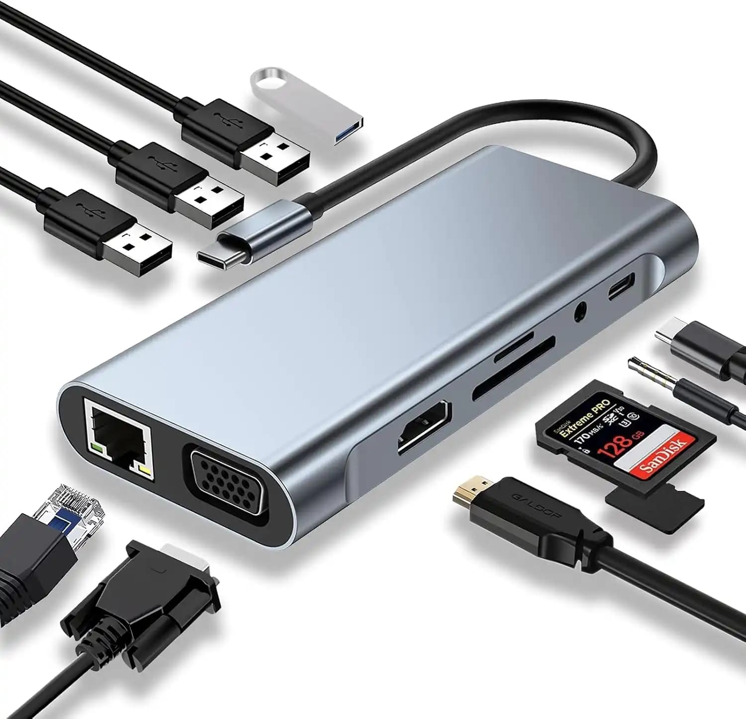 هاب آداپتور تایپ سی 11 پورت USB Type C به HDMI