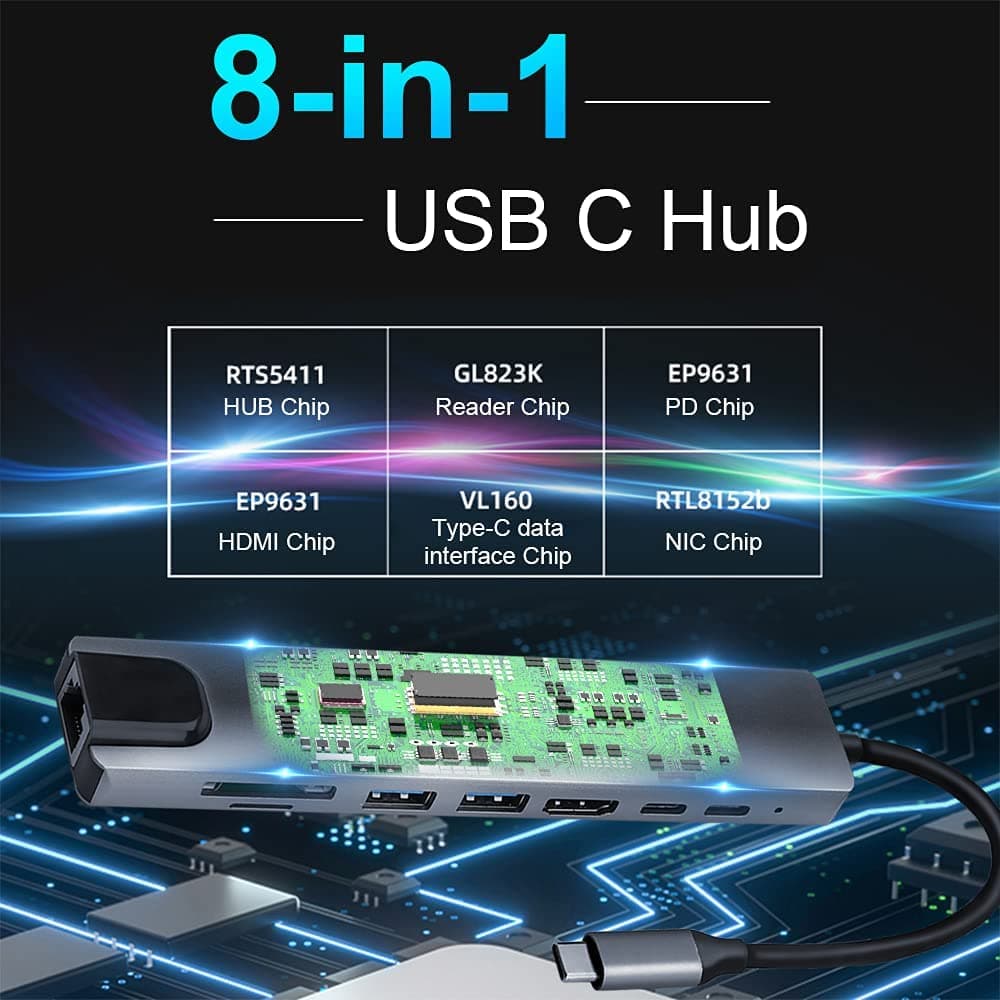 هاب آداپتور تایپ سی 8 پورت TYPE C TO HDTV 8 IN 1 — تصویر ۸