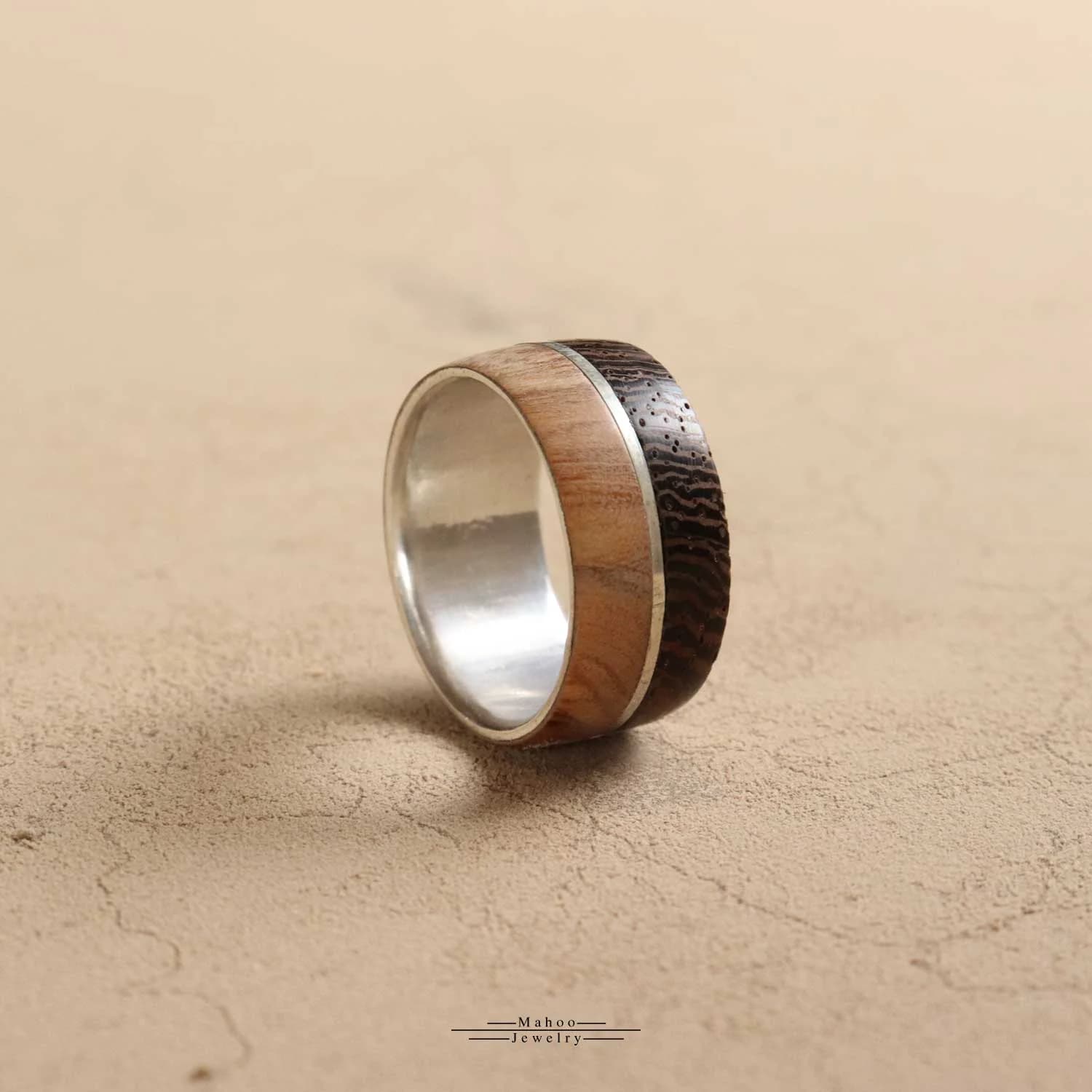 انگشتر نقره و چوب زیتون و ونگه مدل R0143 — تصویر ۶