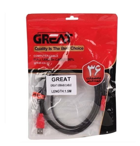 کابل پرینتر متراژ کامل GREAT USB2 GR-1/5M — تصویر ۲