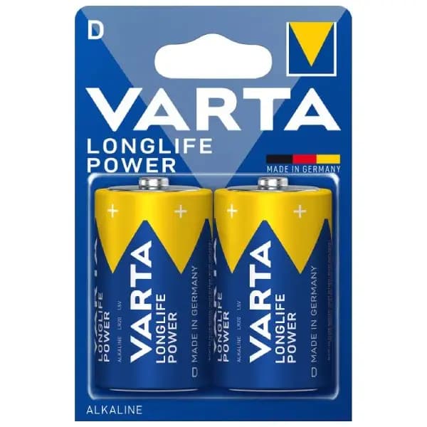 باتری آلکالاین بزرگ سایز D وارتا LONGLIFE POWER بسته 2 عددی