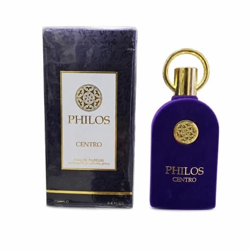 ادکلن فیلوس سنترو (PHILOS CENTRO) ادو پرفیوم عطر یونیسکس با بطری مخملی بنفش و جعبه مشکی حجم 100 میل