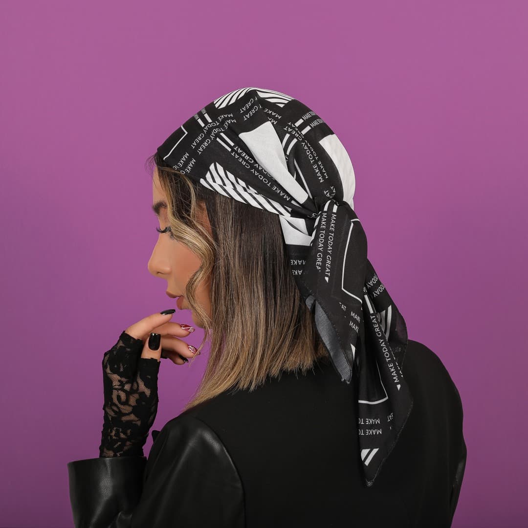 مینی روسری سفید مشکی — تصویر ۲