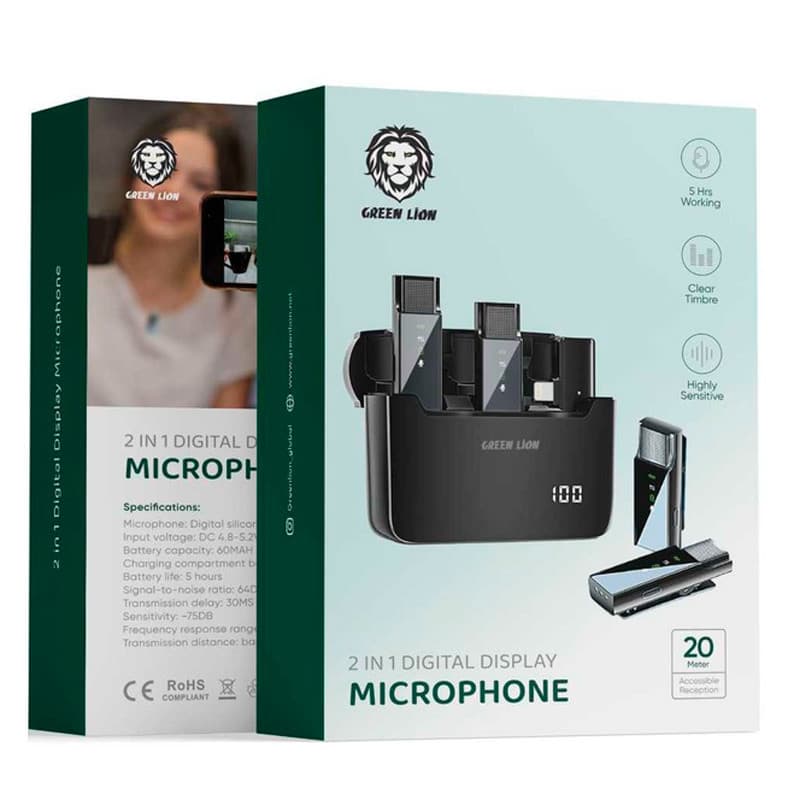 میکروفون یقه ای بی سیم Green Lion GN2IN1DDMLTBK Lightning — تصویر ۲