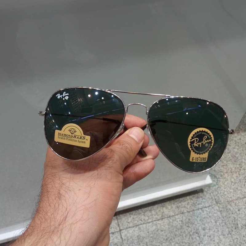 عینک آفتابی ریبن خلبانی شیشه مشکی فریم نقره ای — تصویر ۱۰