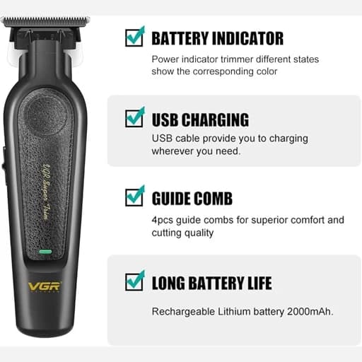 ماشین اصلاح شارژی VGR مدل V-995 با باتری 2000 میلی آمپر ساعت — تصویر ۵