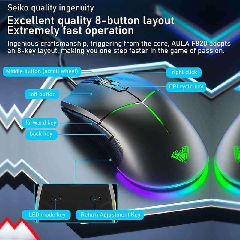 AULA F820 Gaming Mouse | ماوس گیمینگ آئولا AULA F820 — تصویر ۲