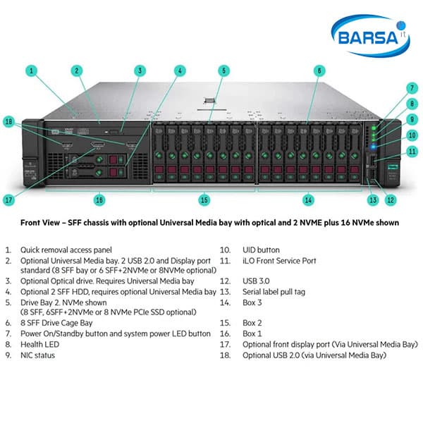سرور HPE DL380 Gen10 8SFF یک پردازنده Xeon Gold 6248R با کنترلر MR416i-p — تصویر ۲