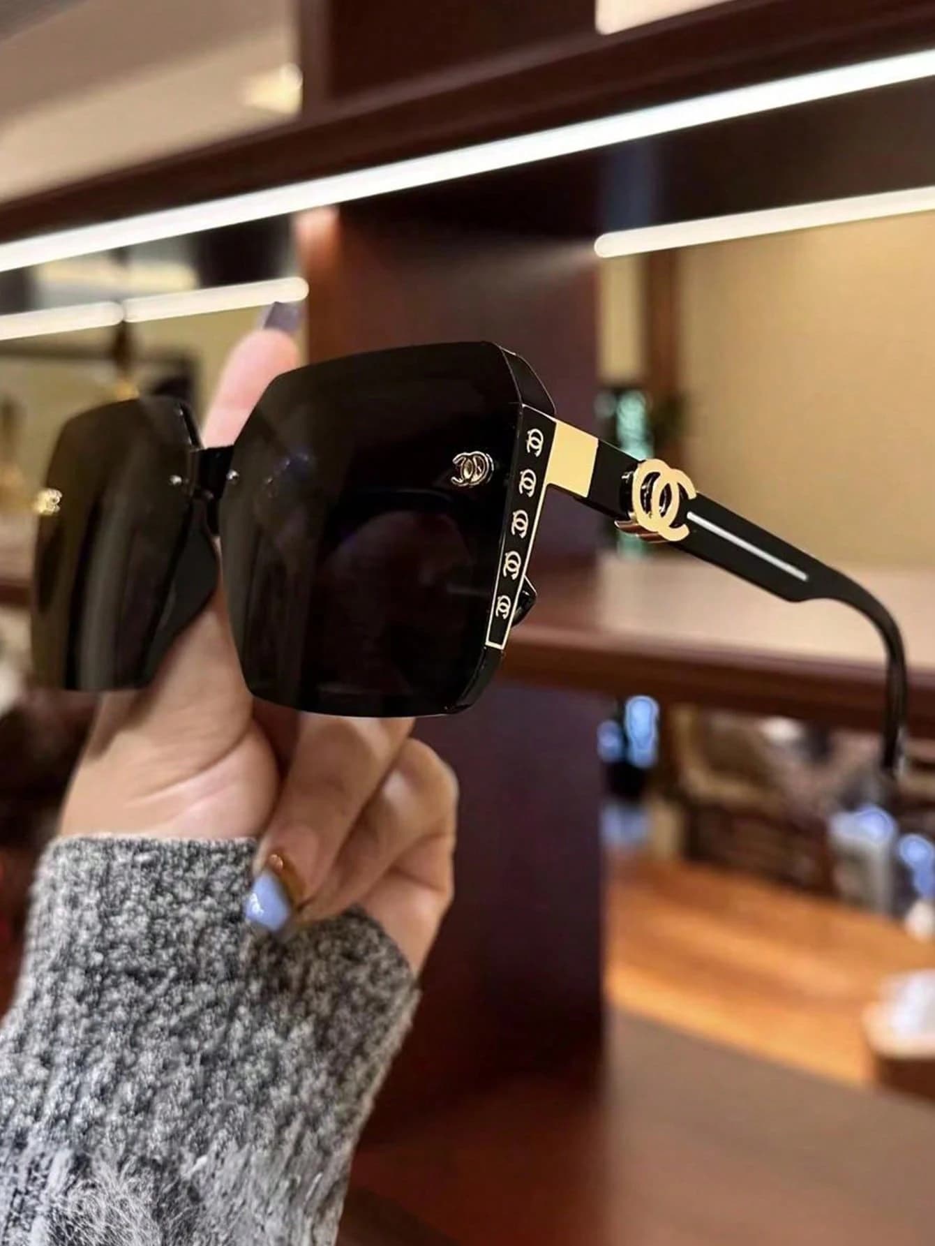 عینک آفتابی رترو مربعی مشکی مدل Y2K کد14 — تصویر ۲