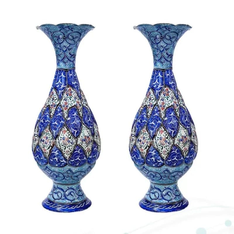حافظ وزیری گلاسه چرم بافال با 2 گلدان مینا — تصویر ۶