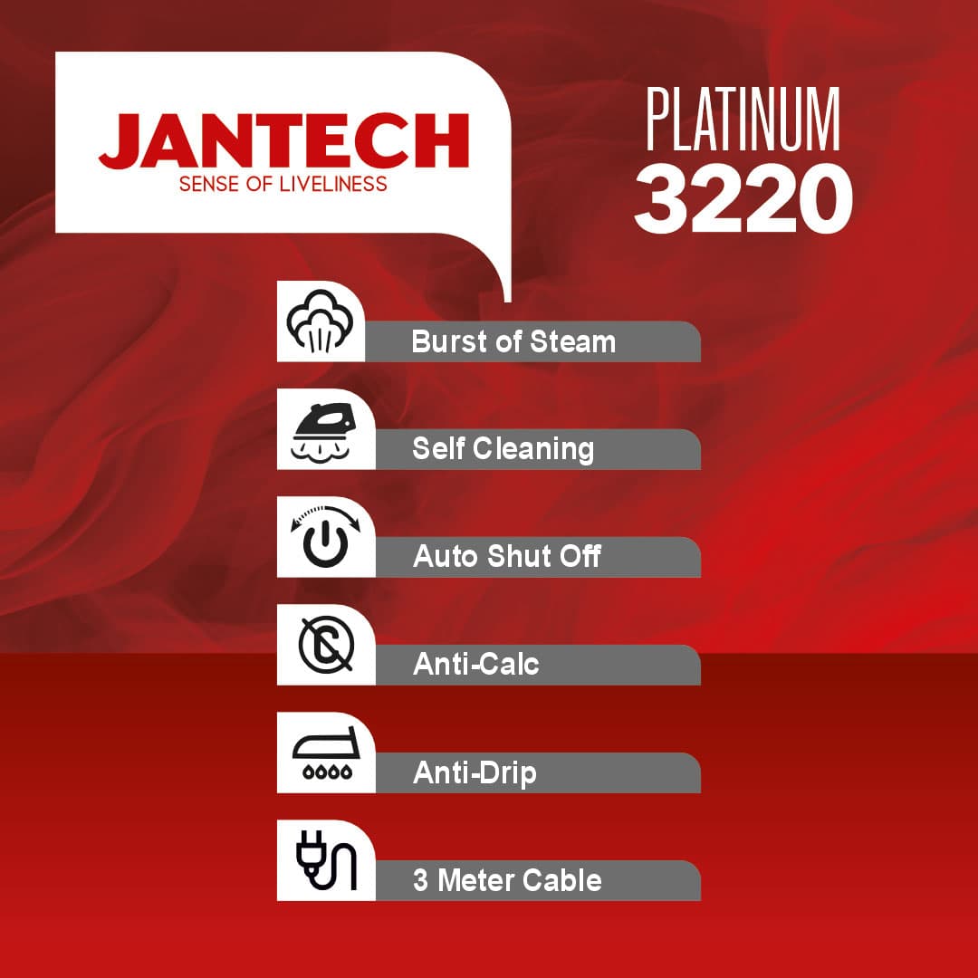 اتو بخار پروگلاید جانتک مدل PLATINUM 3220 — تصویر ۱۲