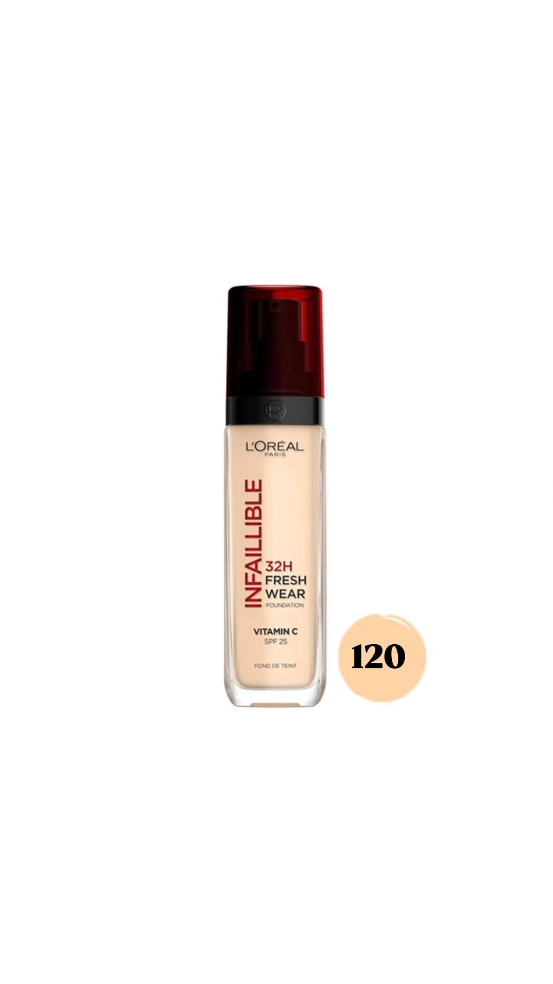 کرم پودر ۳۲ ساعته شیشه ای اینفالیبل لورال شماره ۱۲۰ LOREAL دو لیبل