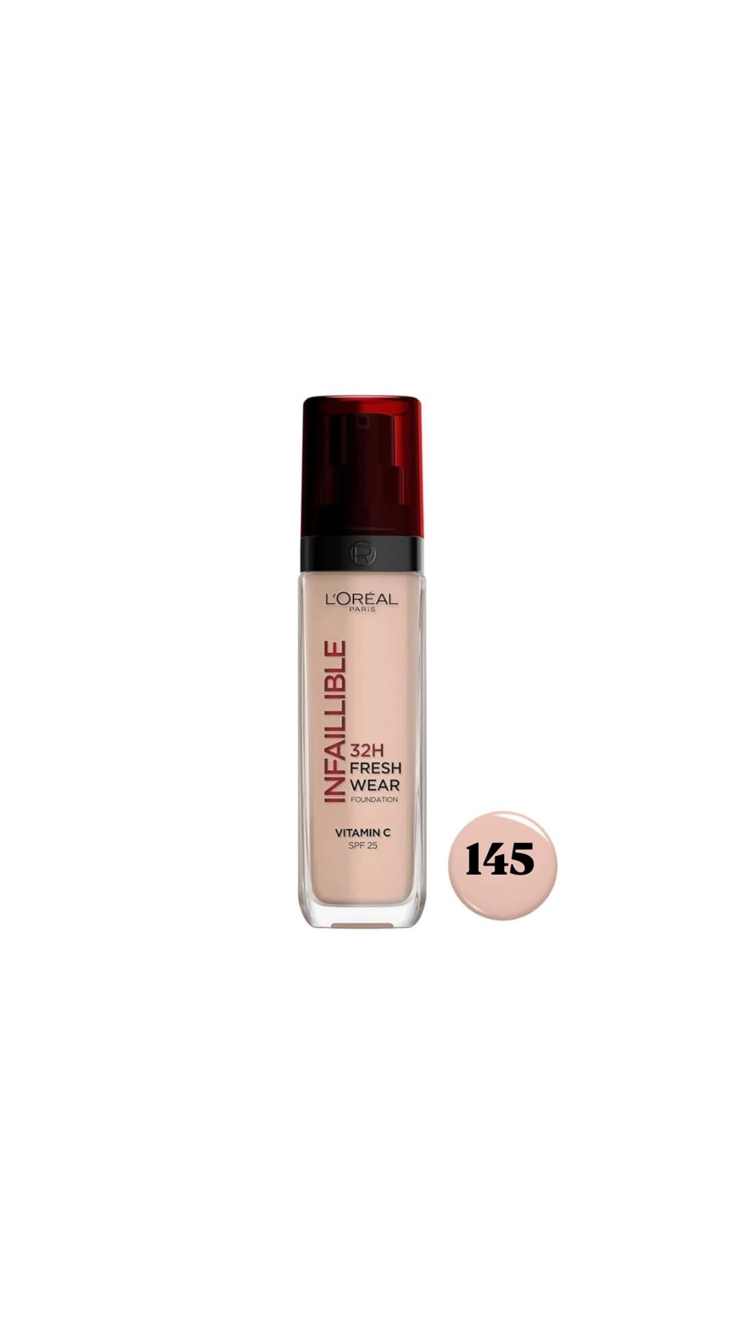 کرم پودر ۳۲ ساعته شیشه ای اینفالیبل لورال شماره ۱۴۵ LOREAL دو لیبل
