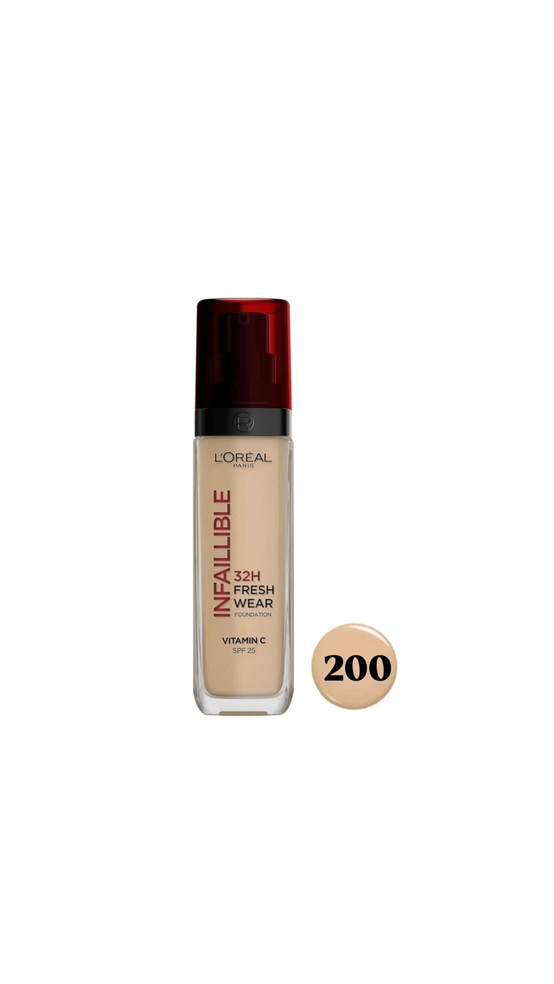 کرم پودر ۳۲ ساعته شیشه ای اینفالیبل لورال شماره ۲۰۰ LOREAL دو لیبل