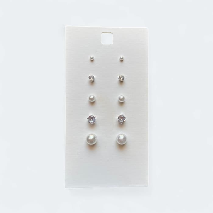 ست گوشواره میخی پنج جفتی مروارید و نگین زیرکونیا — تصویر ۲
