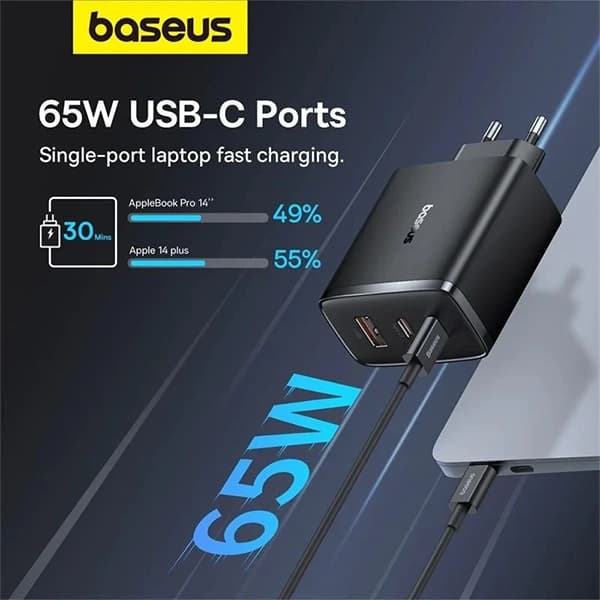شارژر 65 وات بیسوس مدل Cube Pro سه پورت — تصویر ۶