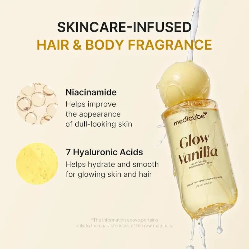 میست عطری مو و بدن مدی کیوب Glow Vanilla | وانیل، نیاسینامید و کوجیک اسید 100ml — تصویر ۲