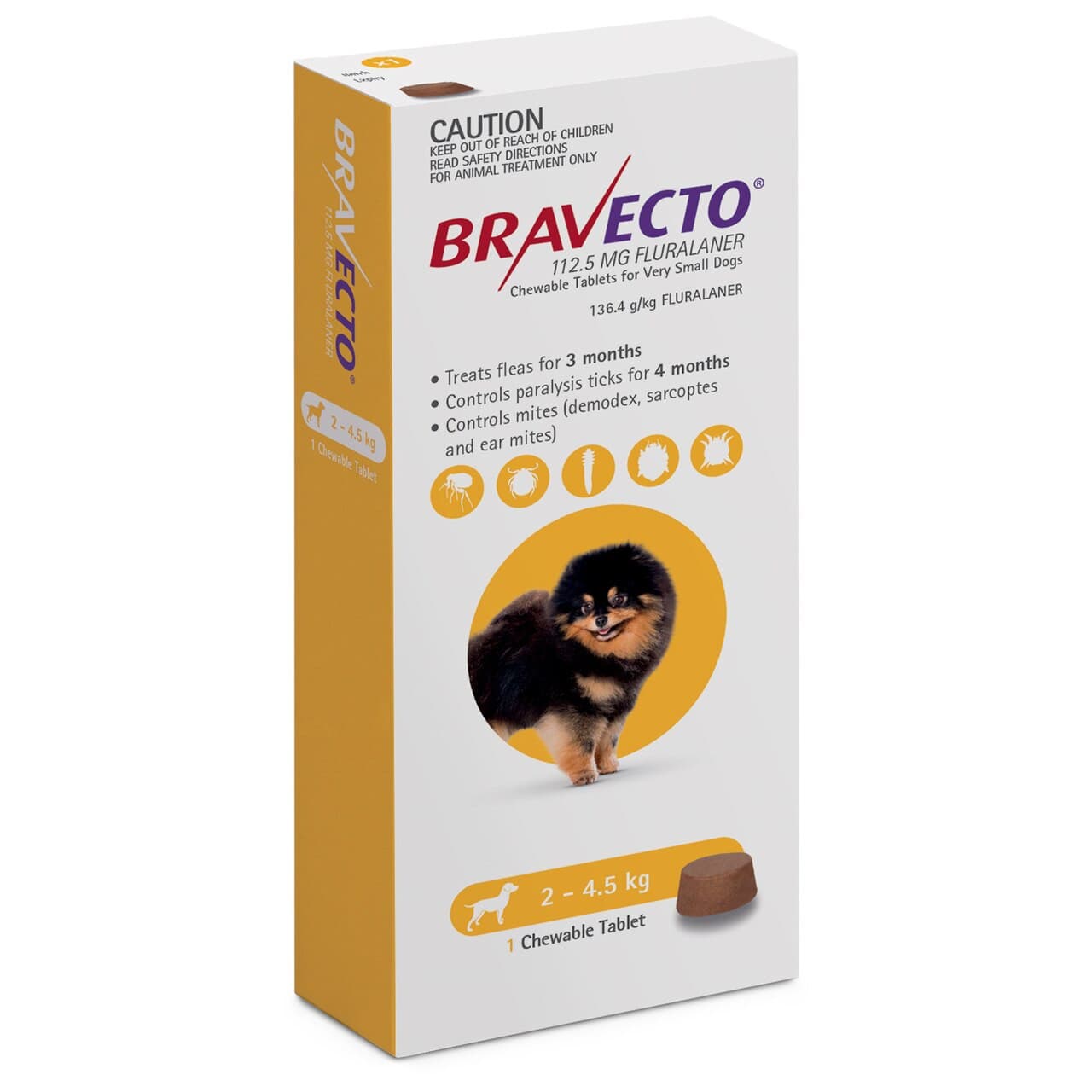 قرص ضد کک و کنه سگ براوکتو – Bravecto (2 تا 4.5 کیلو) تولید اتریش — تصویر ۲