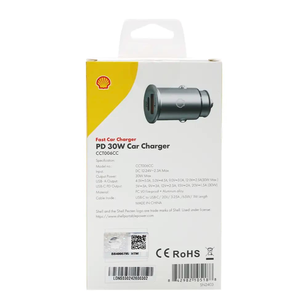 شارژر فندکی شل Shell مدل CCT006CC 30W +کابل دوسر تایپ سی — تصویر ۹