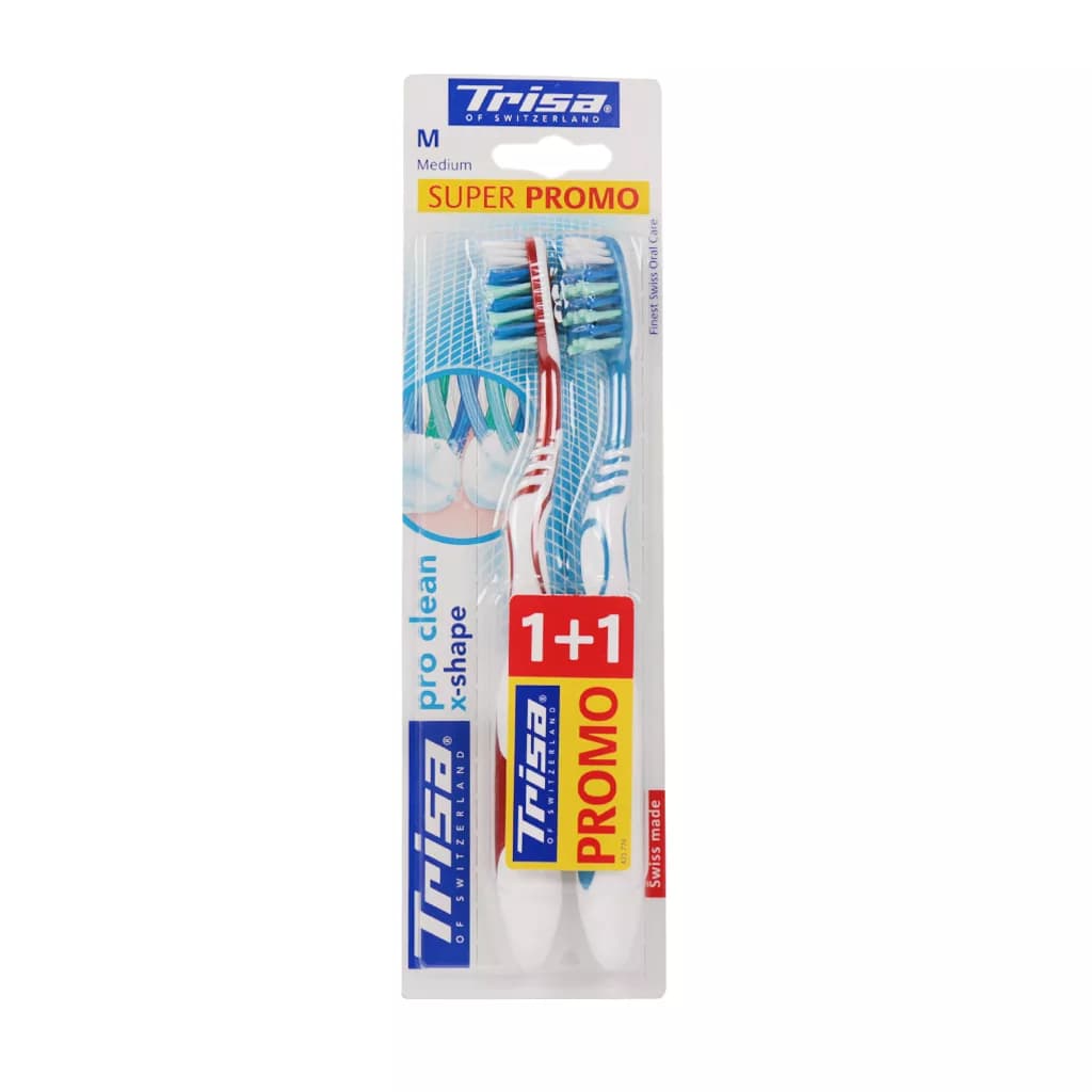 مسواک تریزا مدل pro clean x shape با برس متوسط بسته ۲ عددی — تصویر ۲