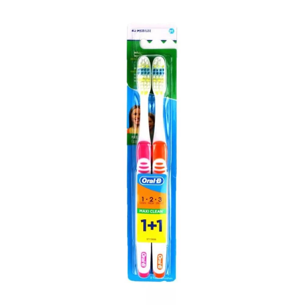 مسواک اورال-بی مدل 1.2.3 Maxi Clean با برس متوسط بسته 2 عددی — تصویر ۲