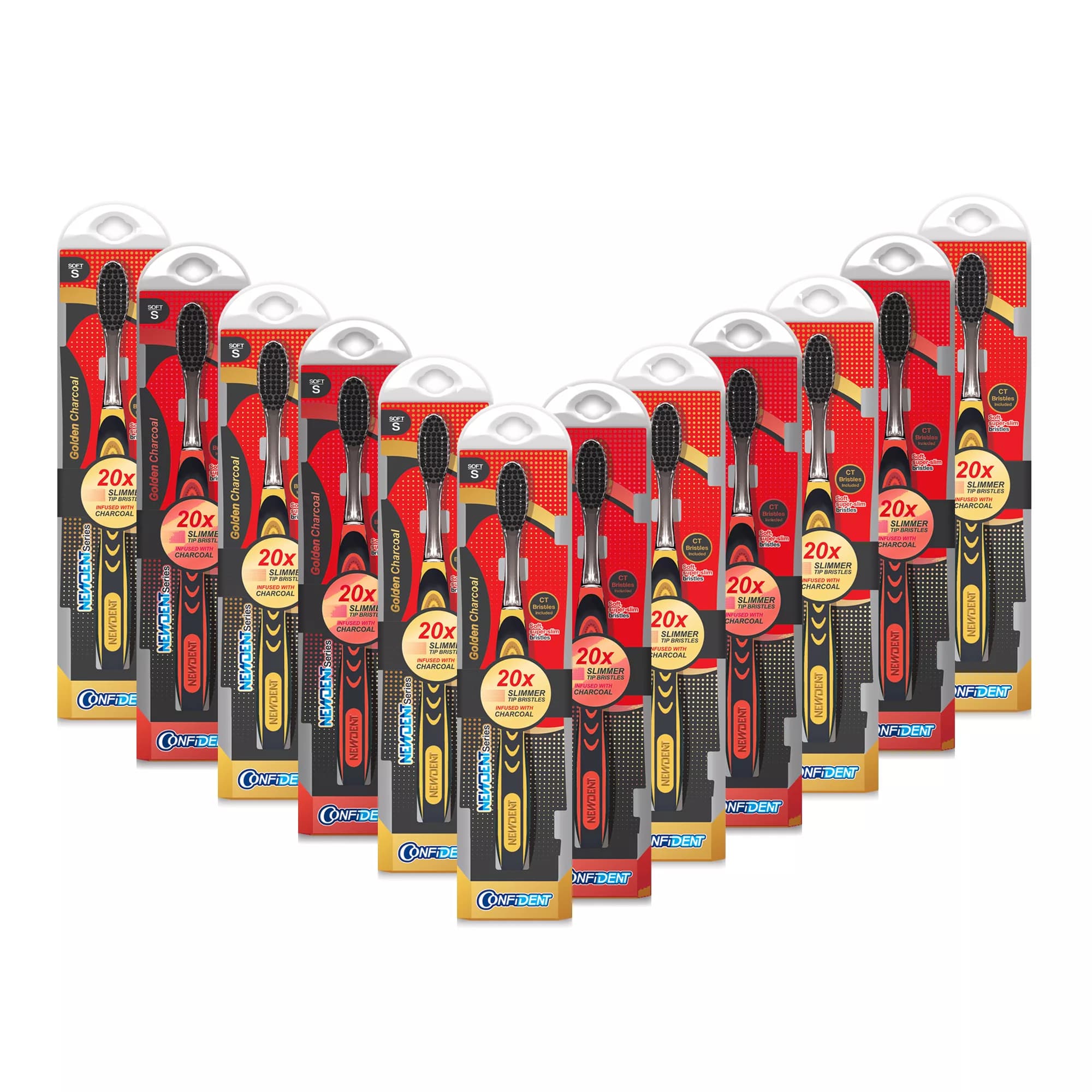 مسواک کانفیدنت مدل Golden Charcoal12 با برس نرم مجموعه 12 عددی — تصویر ۴