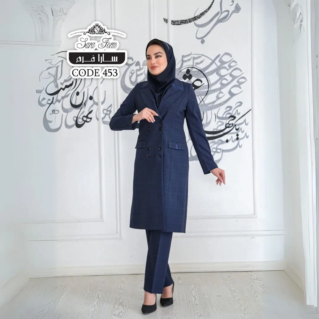 مانتو شلوار چهارخانه اداری کد 453 — تصویر ۴