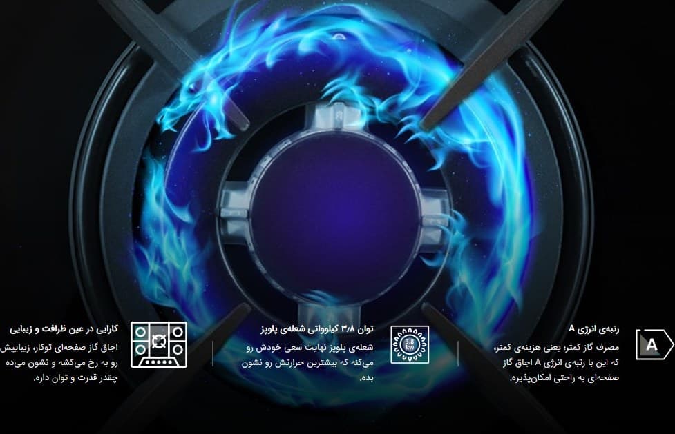 اجاق گاز شیشه ای اسنوا مدل SGH5-2103G-مشکی — تصویر ۲