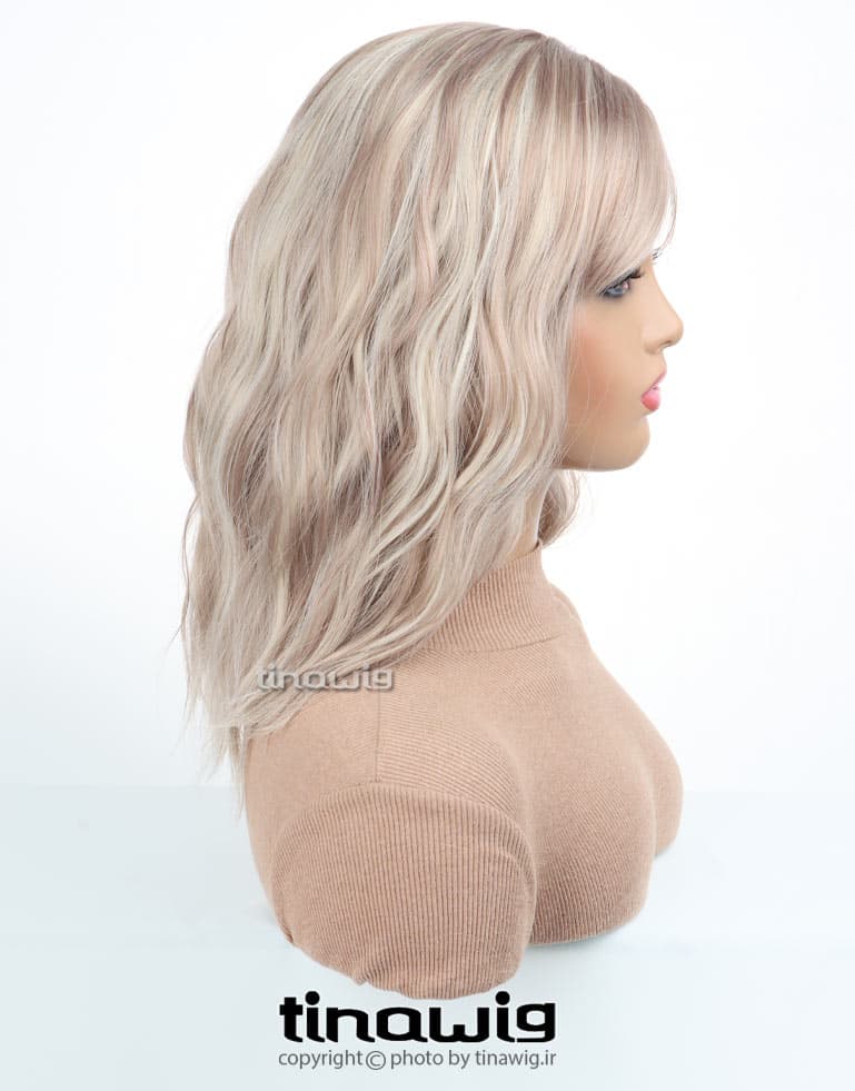 کلاه گیس زنانه کدCHLOE50-vanillapink با موی مصنوعی رنگ صورتی وانیلی مدل کلوئه — تصویر ۶