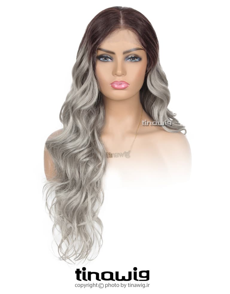 کلاه گیس زنانه کدARIKA80-6T89 موی مصنوعی رنگ آمبره خاکستری — تصویر ۹