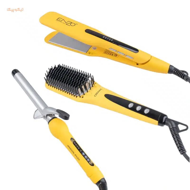 اتو مو انزو پروفیشینال مدل EN-3955W به همراه برس حرارتی و فرکننده مو — تصویر ۹