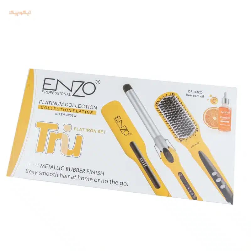 اتو مو انزو پروفیشینال مدل EN-3955W به همراه برس حرارتی و فرکننده مو — تصویر ۱۰
