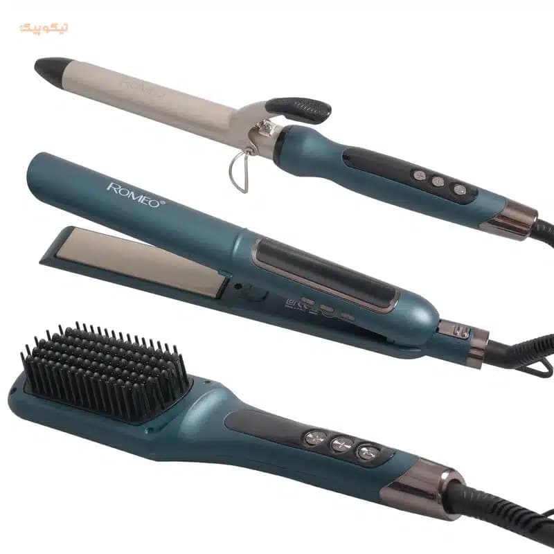 اتو مو حرفه ای رومئو مدل RM-5550 به همراه برس حرارتی و فر کننده مو مجموعه سه عددی — تصویر ۹