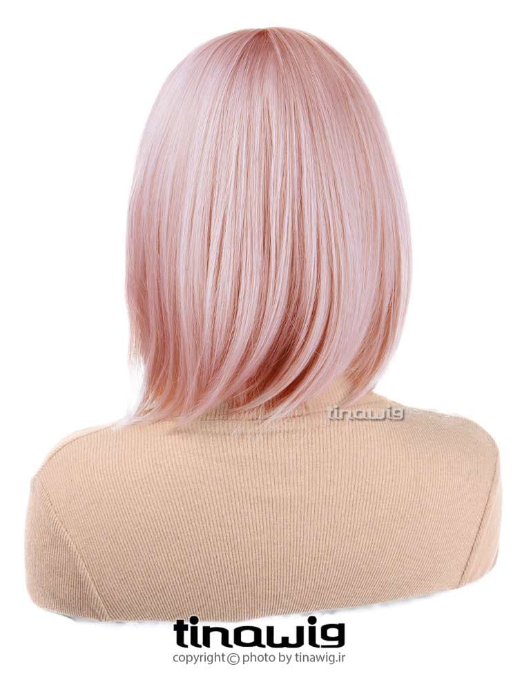کلاه گیس زنانه کد Tbangs45-peachpink با موی مصنوعی رنگ صورتی هلویی — تصویر ۶