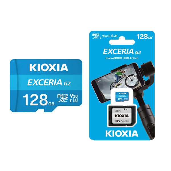 کارت حافظه microSDHC کیوکسیا KIOXIA مدل G2 EXCERIA کلاس 10 استاندارد V30-U3 سرعت 100MBps ظرفیت 128 گیگابایت به همراه آداپتور SD — تصویر ۲