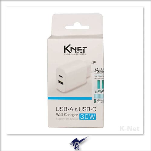 شارژر موبایل و تبلت 30 وات کی نت مدل K-WCUAUC30W