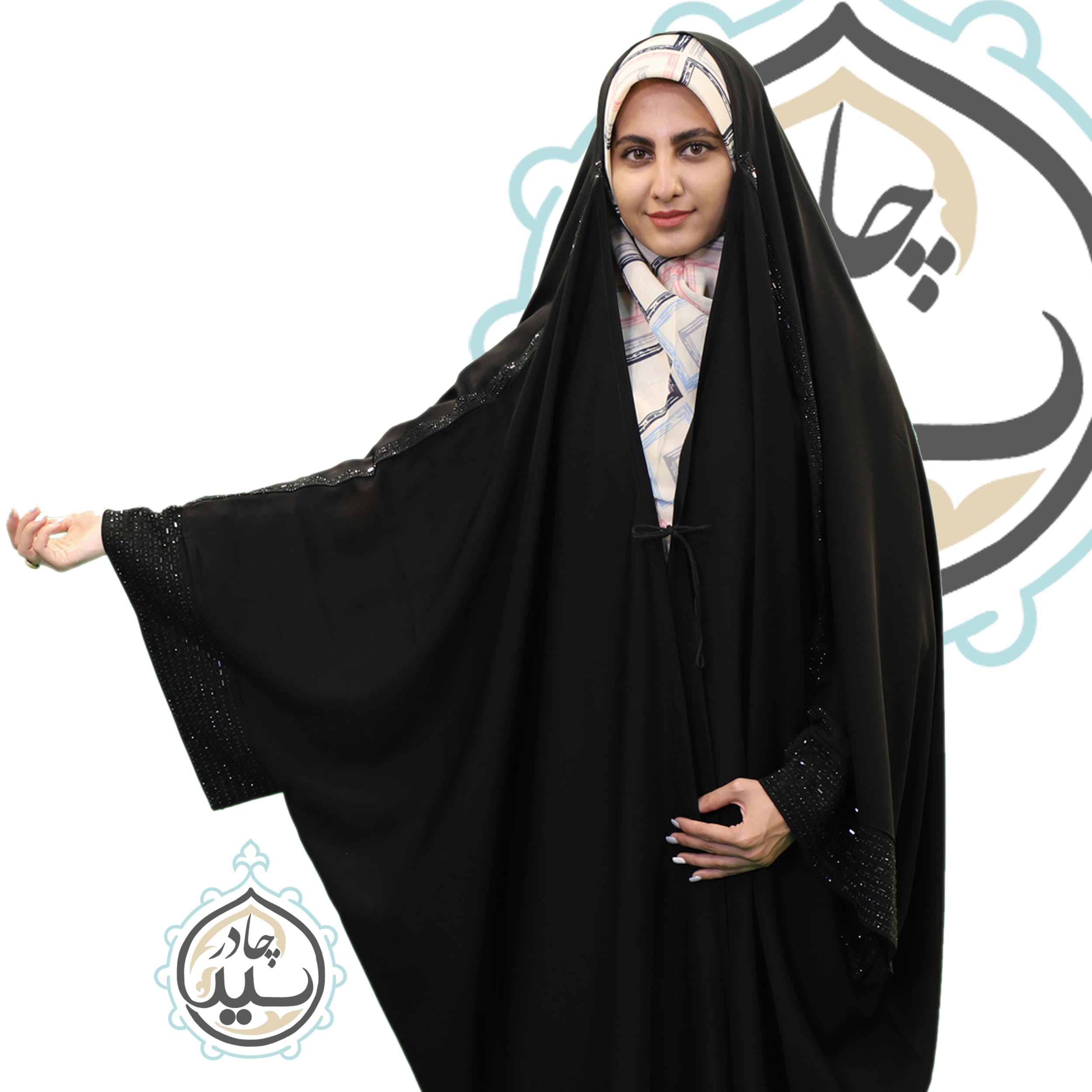 چادر سوپر مجلسی جده یاسمین نگین دار | درخشش خاص یک بانو — تصویر ۹