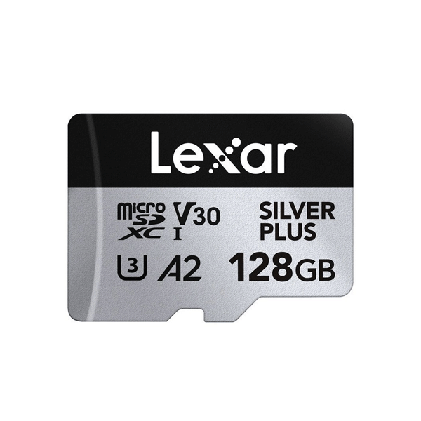کارت حافظه microSDXC لکسار Lexarمدل SILVER PLUS کلاس A2 استاندارد UHS-U3 سرعت 205MBps ظرفیت 128 گیگابایت به همراه آداپتور SD