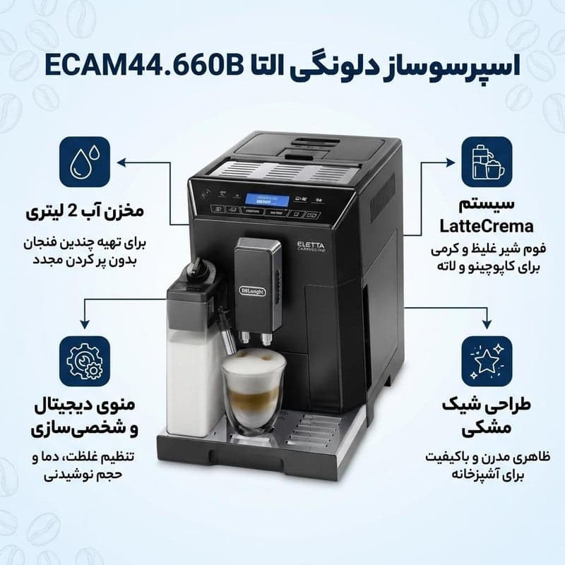 اسپرسو ساز خانگی 2 لیتری دلونگی مدل ELETTA ECAM44.660B — تصویر ۲