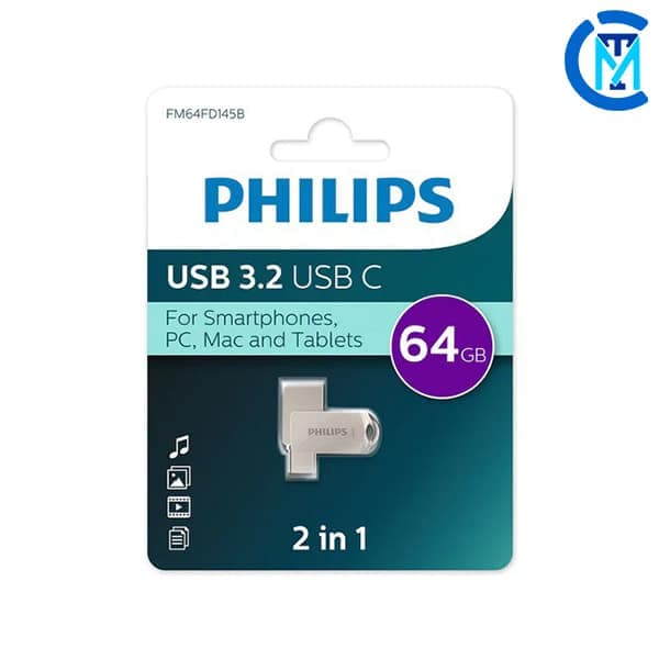 فلش مموری فیلیپس phlips TYPE C مدل 2in1 ظرفیت 64 گیگابایت — تصویر ۲