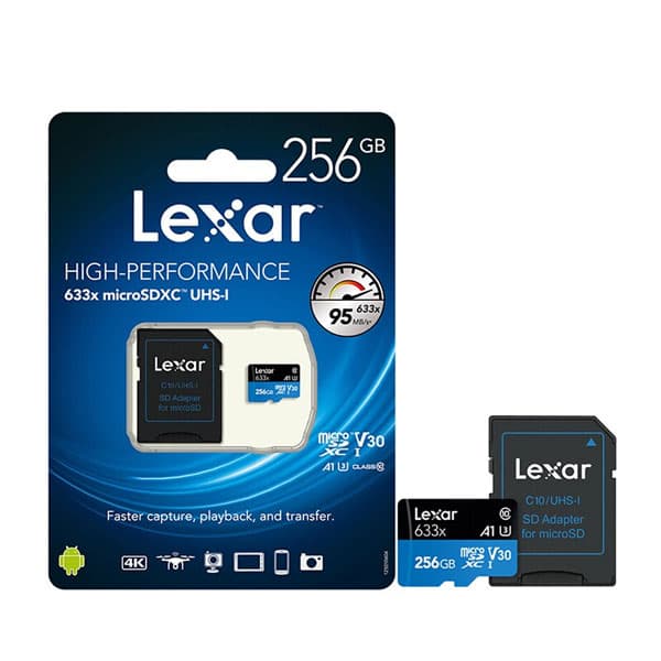 کارت حافظه microSDXC لکسار lexar 633X A1 U3 V30 استاندارد UHS-I سرعت 100MBps ظرفیت 256 گیگابایت به همراه آداپتور SD — تصویر ۴