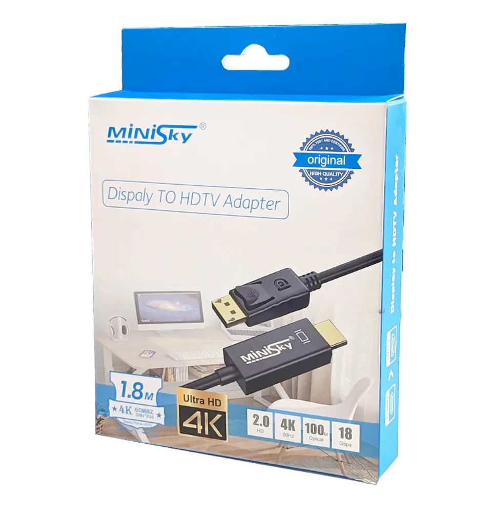 کابل تبدیل Display Port به HDMI 4K مینی اسکای MINI SKY متراژ 1.8 متر