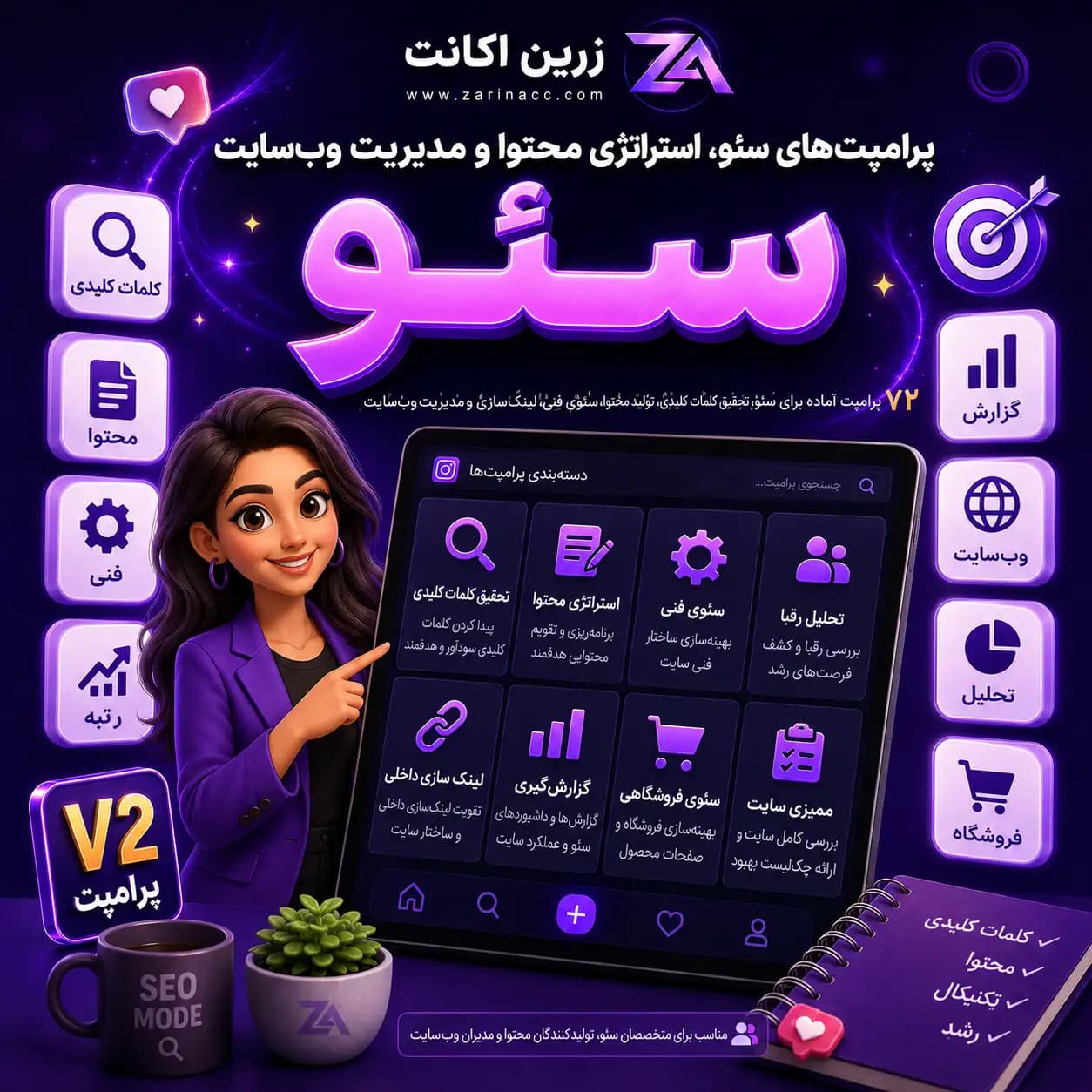 پک جامع پرامپت‌های سئو، استراتژی محتوا و مدیریت وب‌سایت